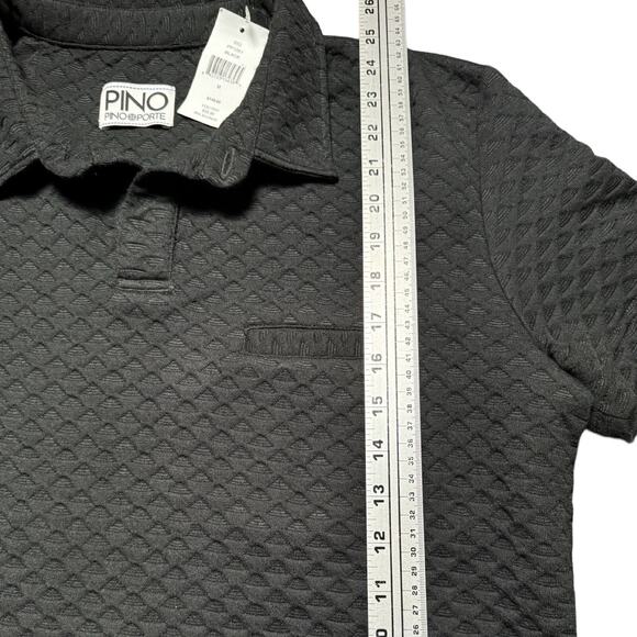 PINO BY PINOPORTE Textured Waffle-Knit Polo Black Men's Medium $100+ MSRP - Picture 4 of 5